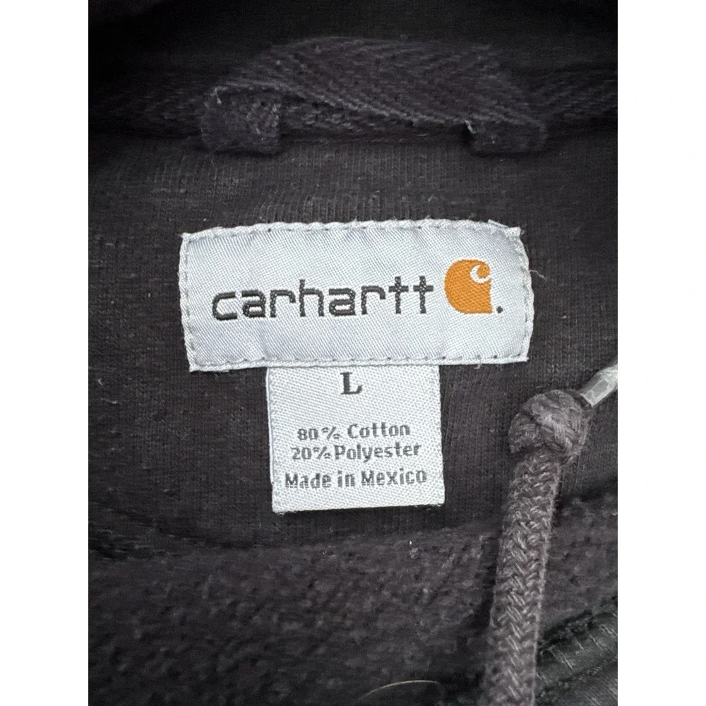 Carhartt Hoodie L Faded Black Distressed Heavyweight Workwear Hooded